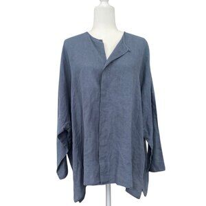 Eskandar | Linen Lagenlook 100% Linen Button Up Pullover Size 1